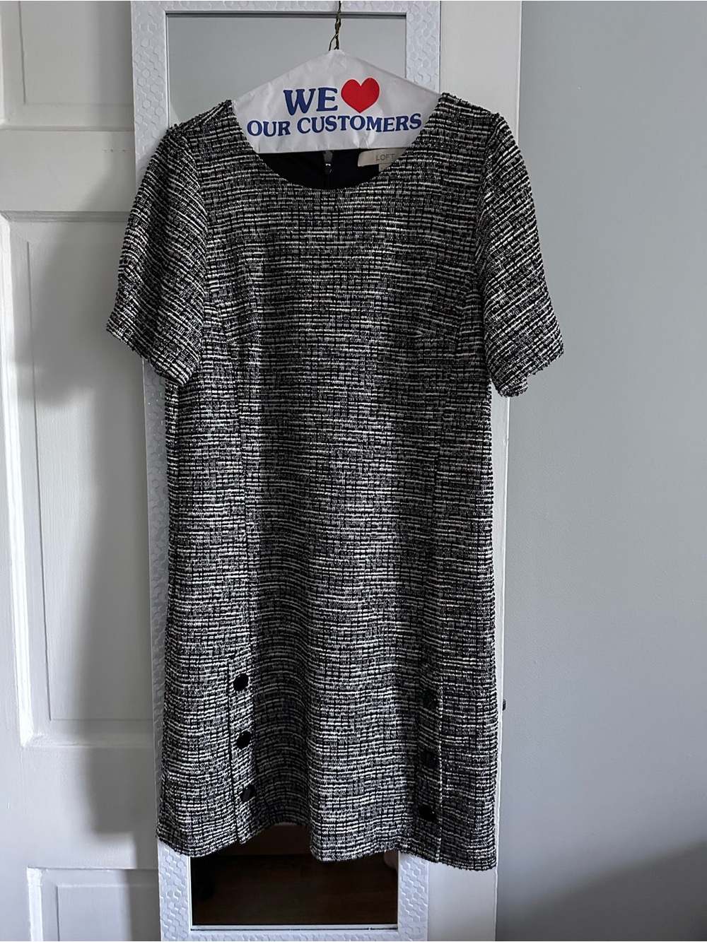 LOFT Black and White Tweed Midi Dress
